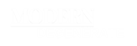 a white logo reading 'modern degenerate'