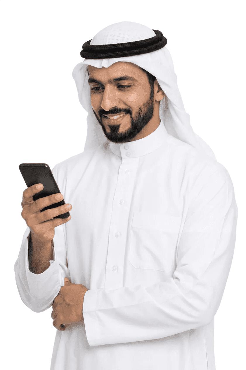 Saudi beneficiary communicating with NWATAI smart agent via mobile