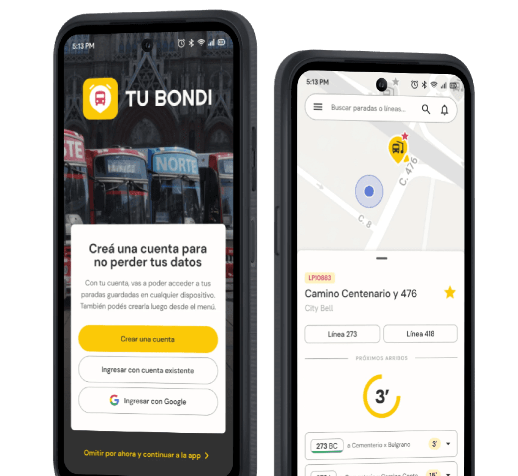 Capturas de pantalla de la aplicación TuBondi