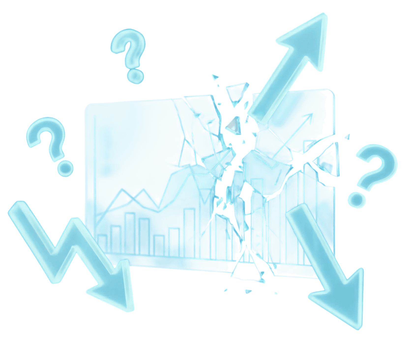 A shattered red shield emblem, broken into many pieces, on a grey block background.