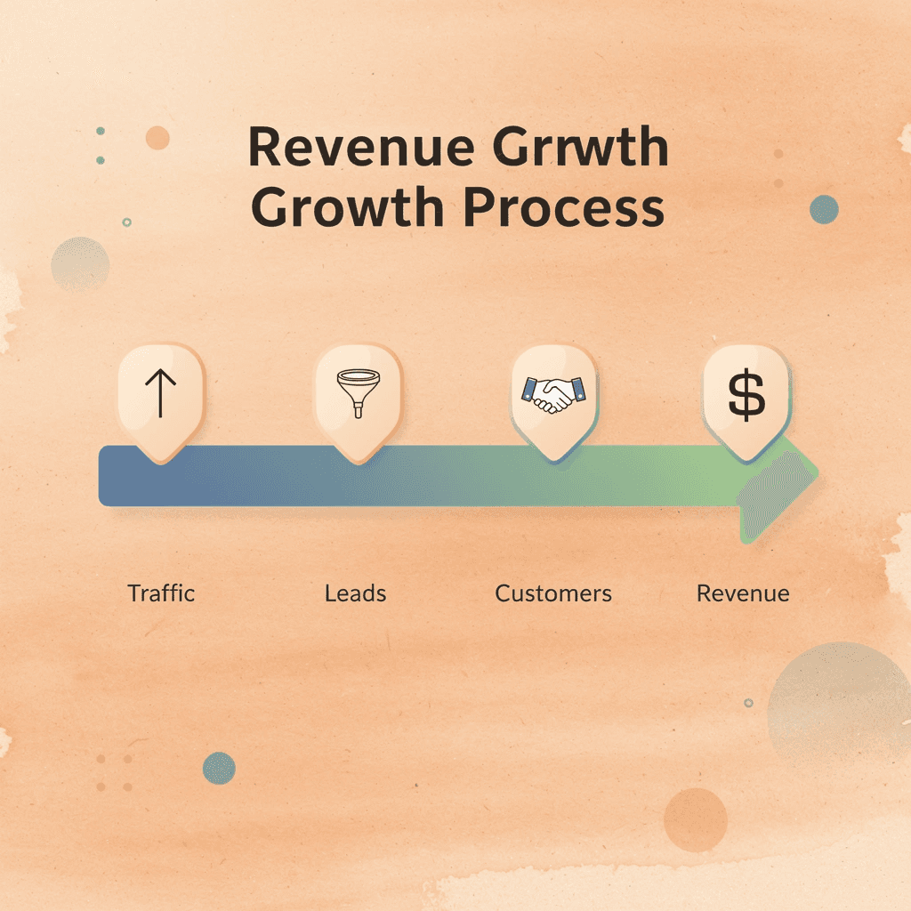 Progressive arrow showing transformation from traffic to revenue