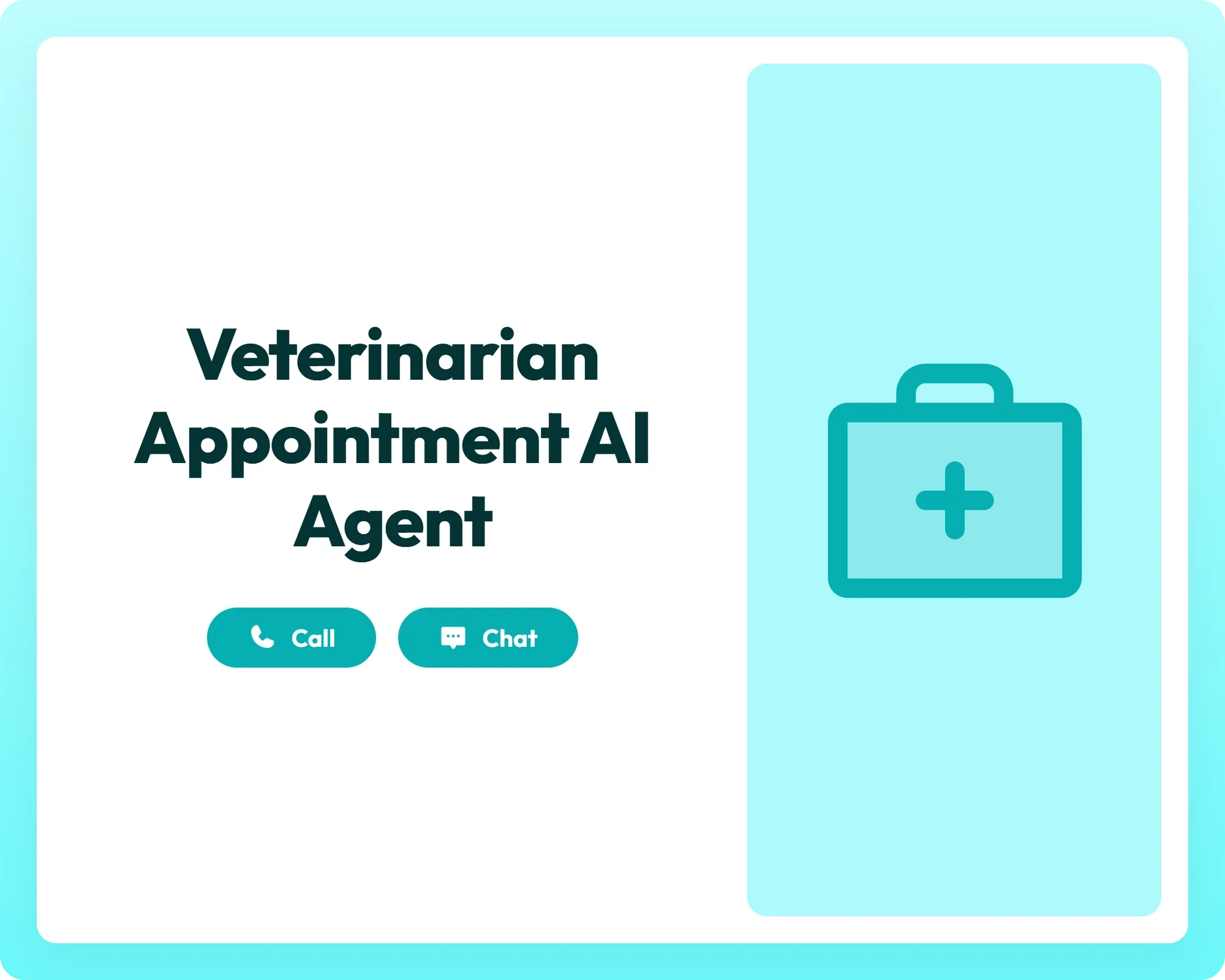 ai booking agent supporting veterinarian appointments via call and chat with a first aid kit icon