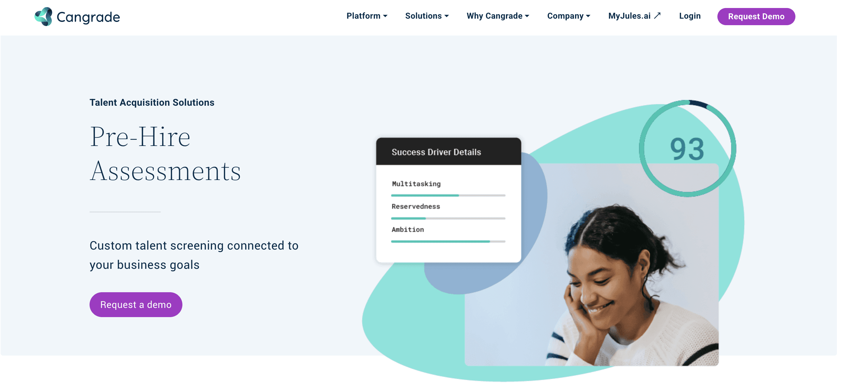 Bryq vs Cangrade page hero with pre-hire assessments