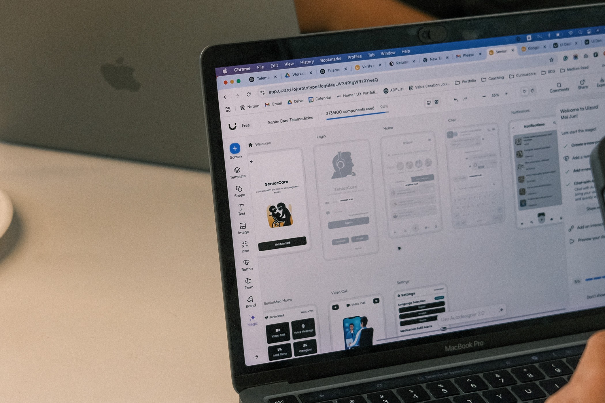 A zoom-in close up shot of a participant's Macbook featuring AI tool, Uizard.