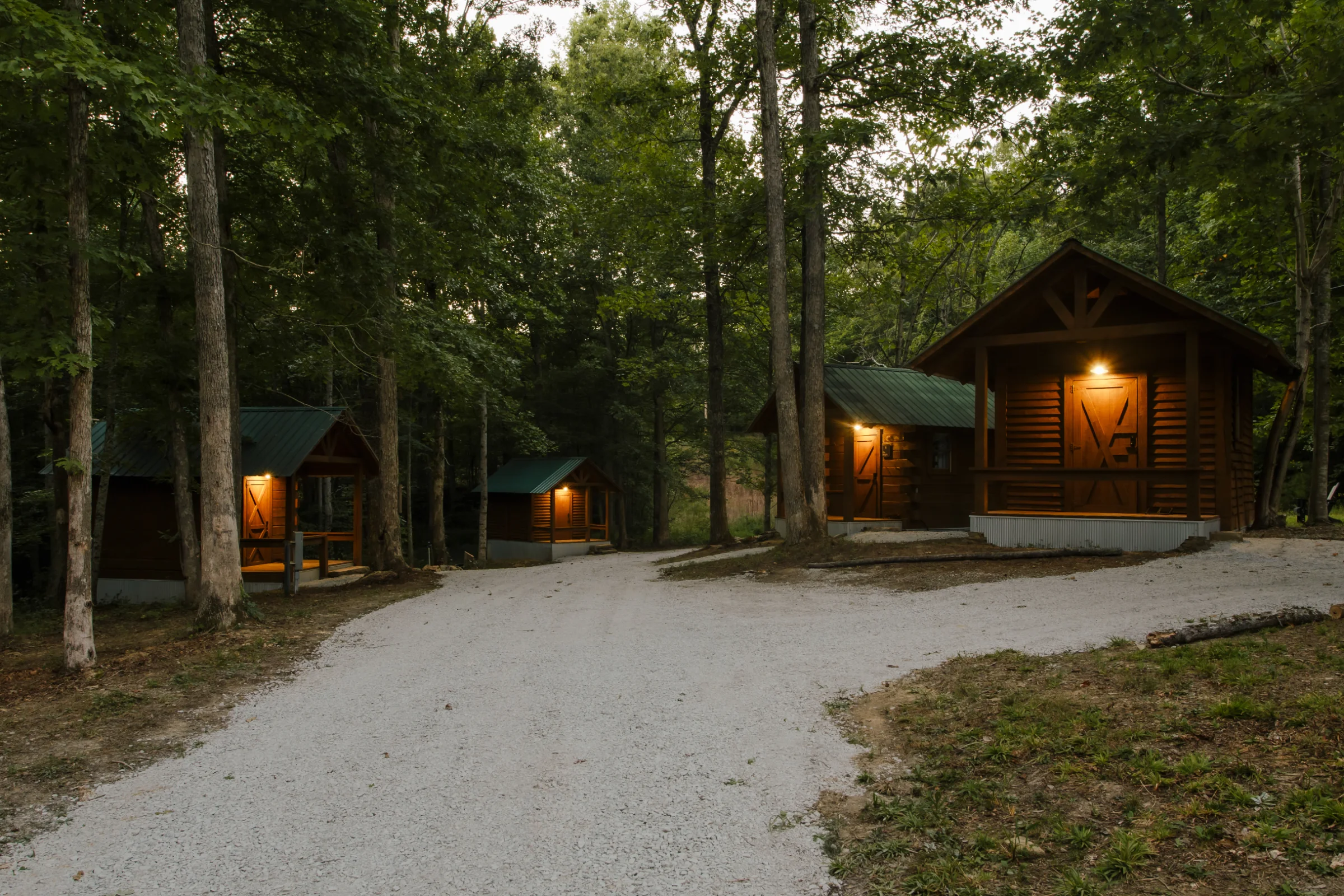 Cozy cabins in the evening