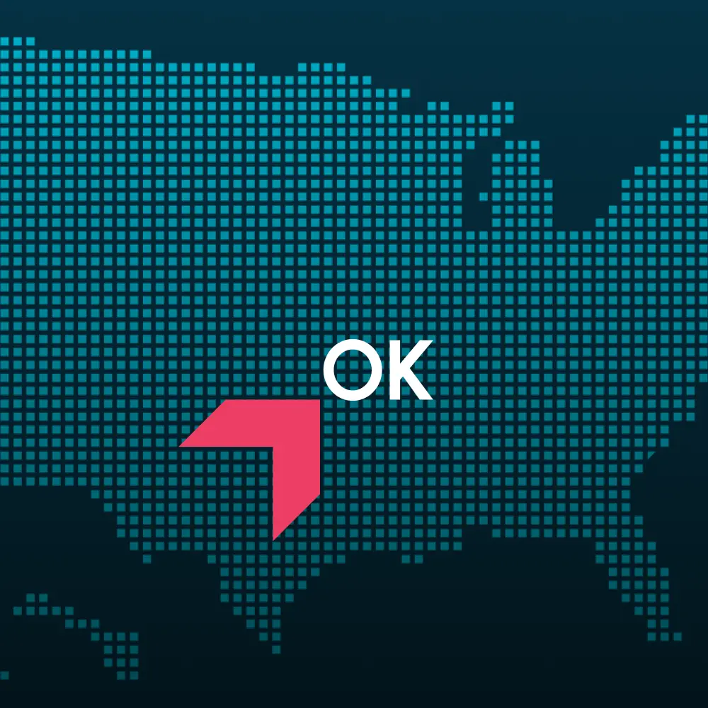Map highlighting Oklahoma with a red arrow, representing GIA Group, LLC truck insurance coverage area.