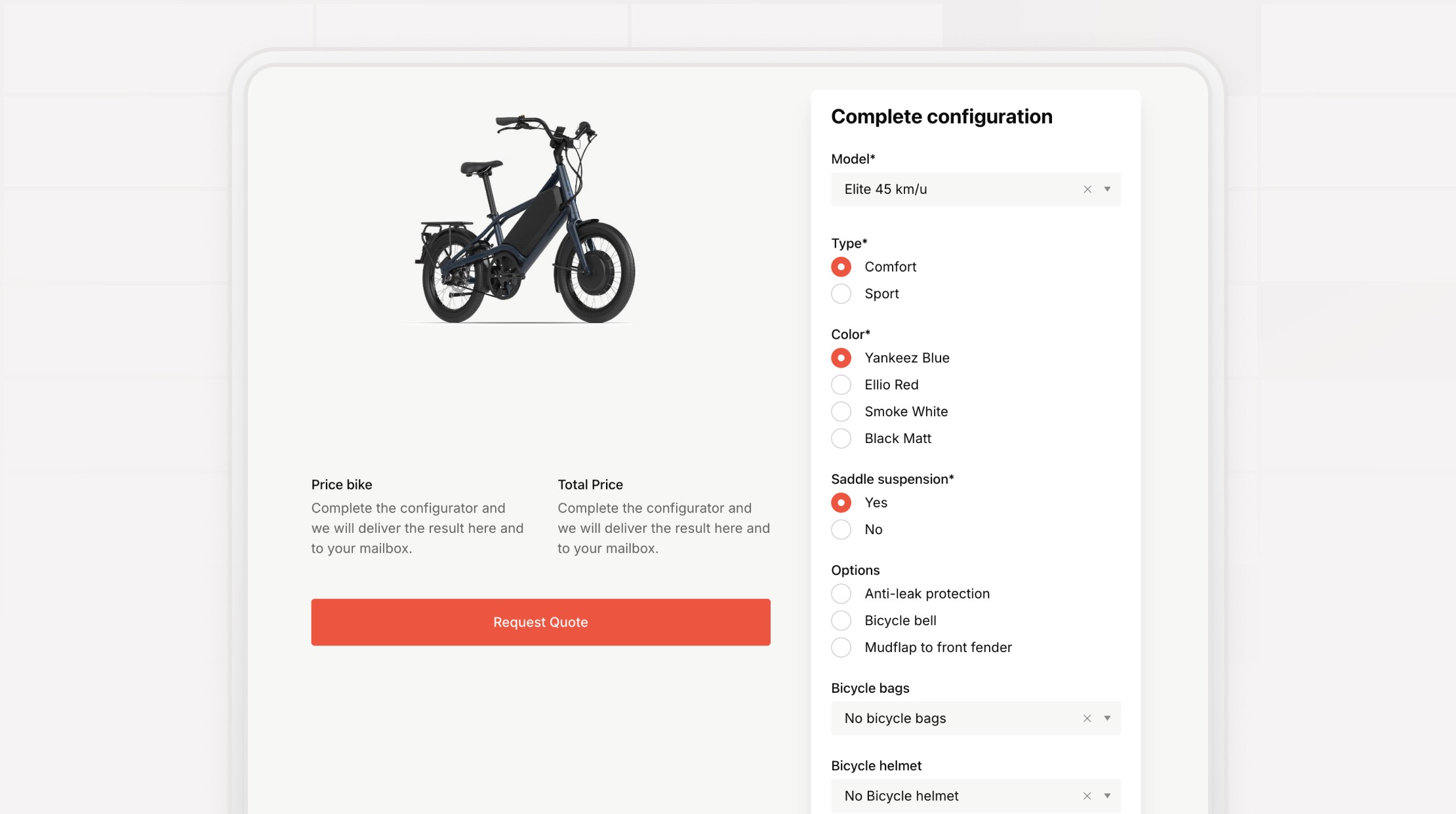 Bike product configurator
