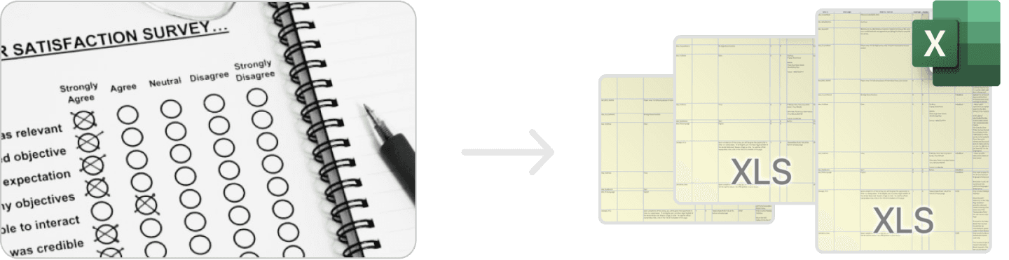 Before and after of a paper form and excel spreadsheets