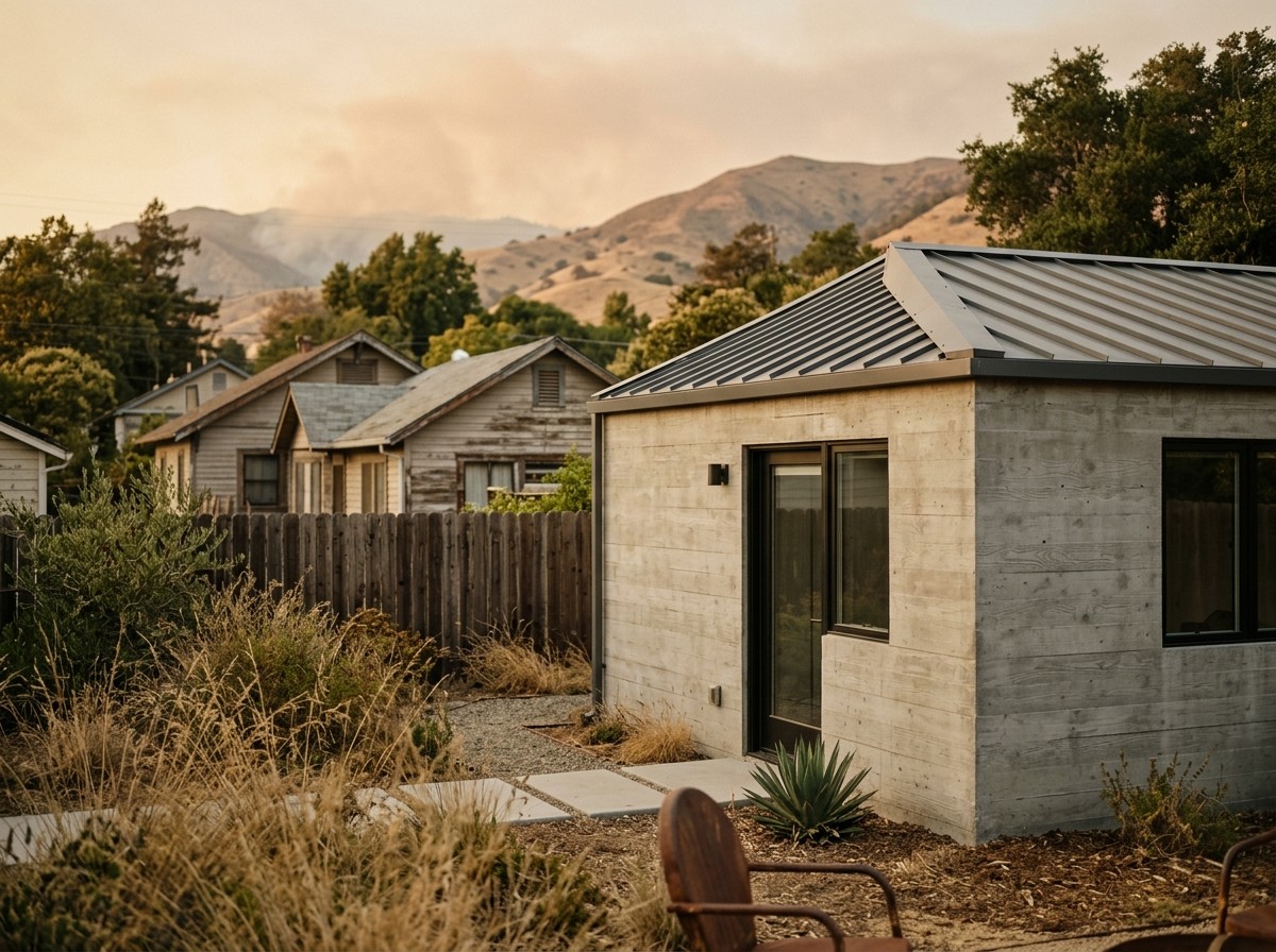 concrete house construction california hillside golden hour