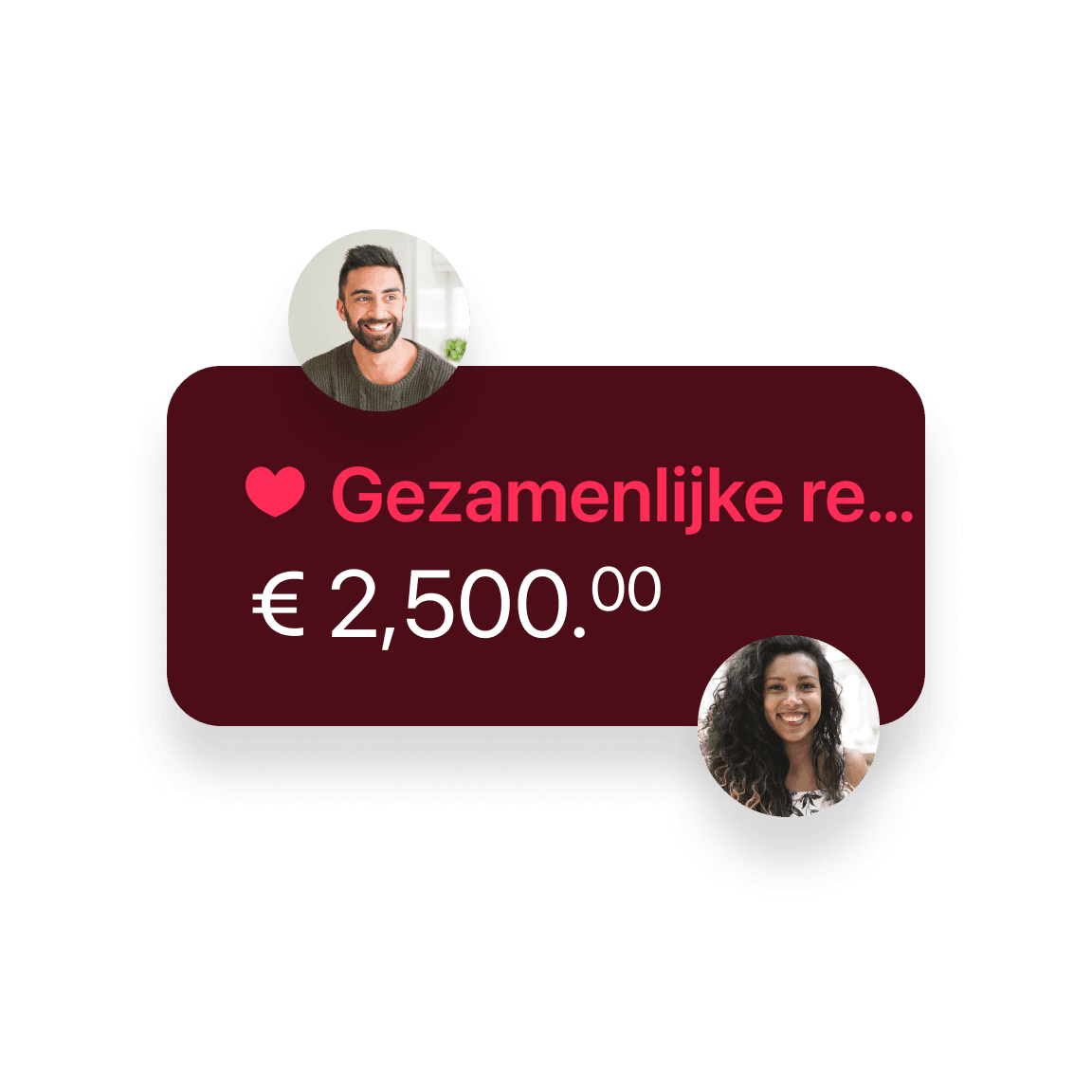 Graphic showing a joint account balance of €2,500 with two user icons above the text.
