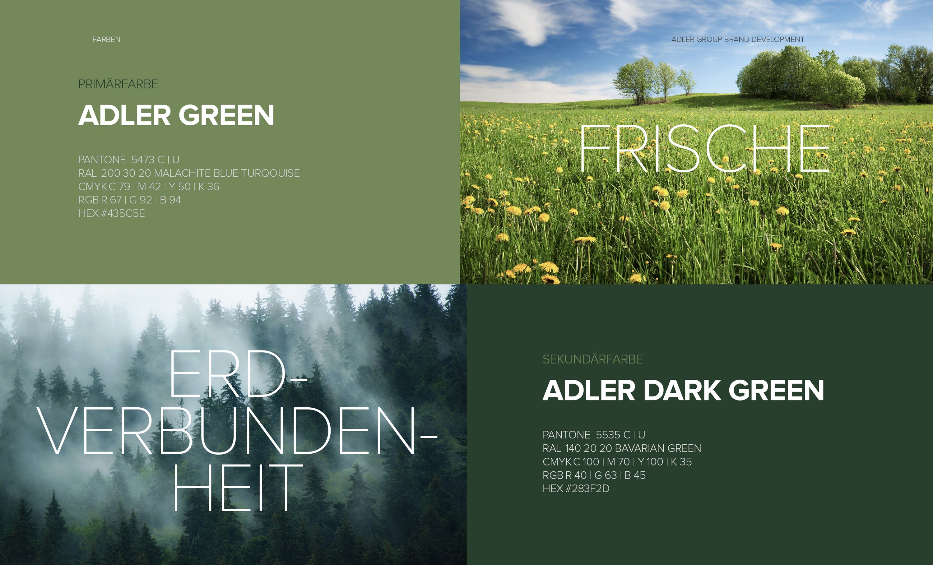 Gestaltungsraster und Farbharmonie im Corporate Design der Adler Group – präzise, sachlich und hochwertig umgesetzt.
