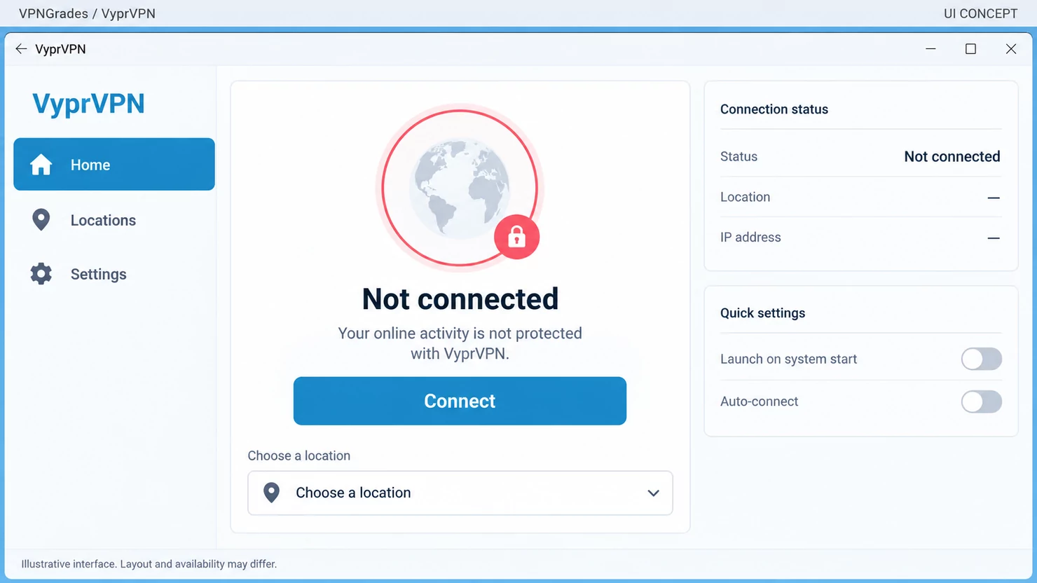 VyprVPN: a desktop connection interface (illustration).