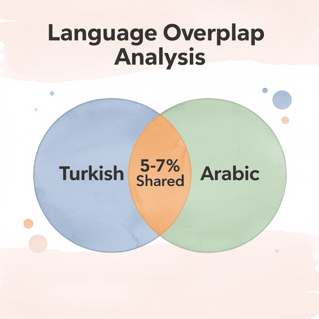 Venn diagram showing minimal overlap between Turkish and Arabic languages