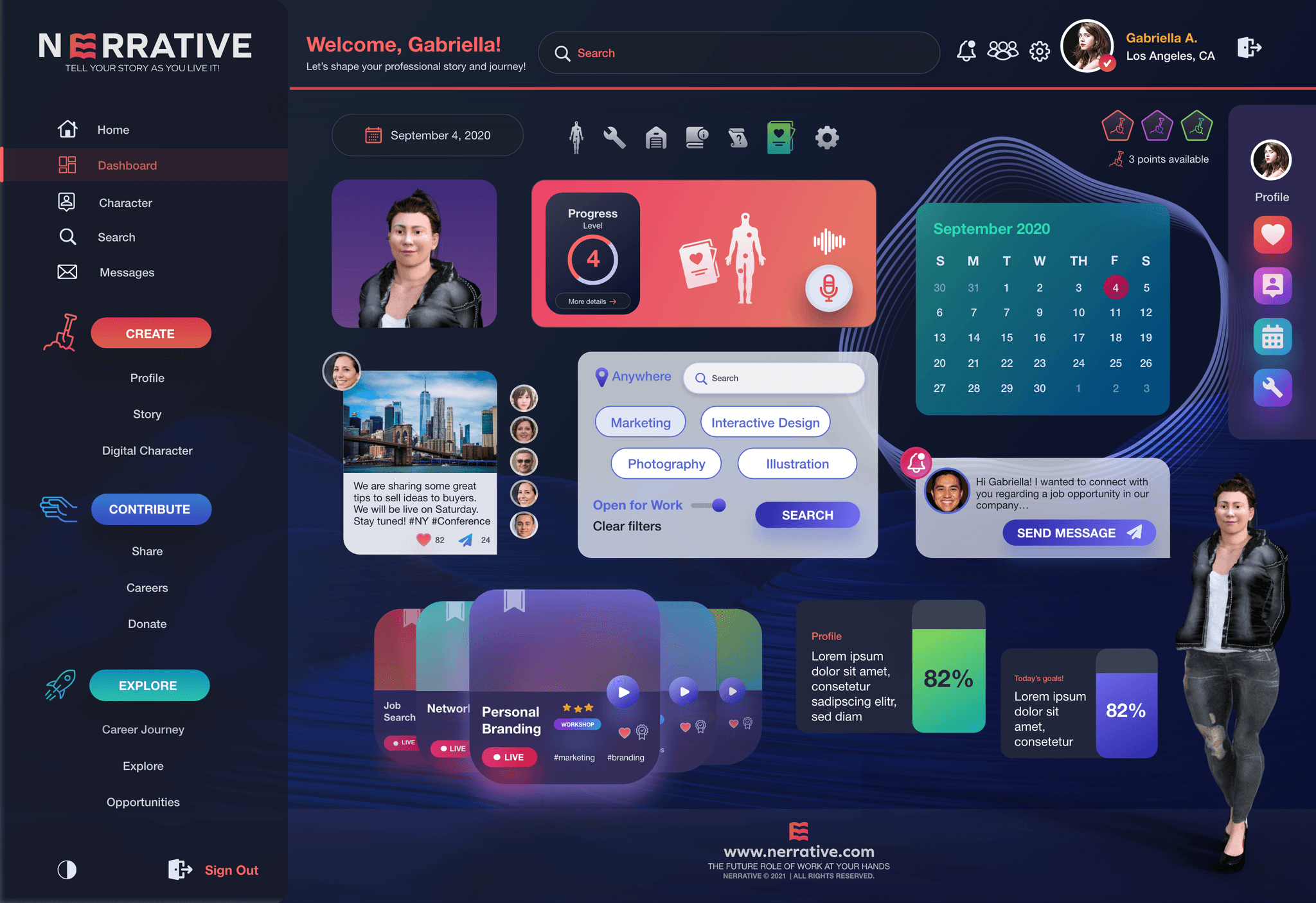 Interface design of the Nerrative platform showcasing user-friendly layout and visual elements.