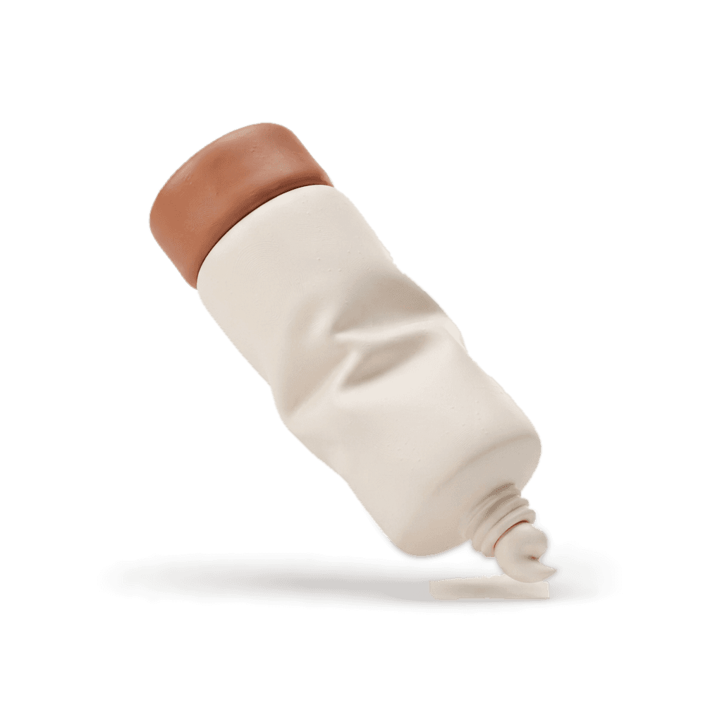 A squeezed clay tube of cream