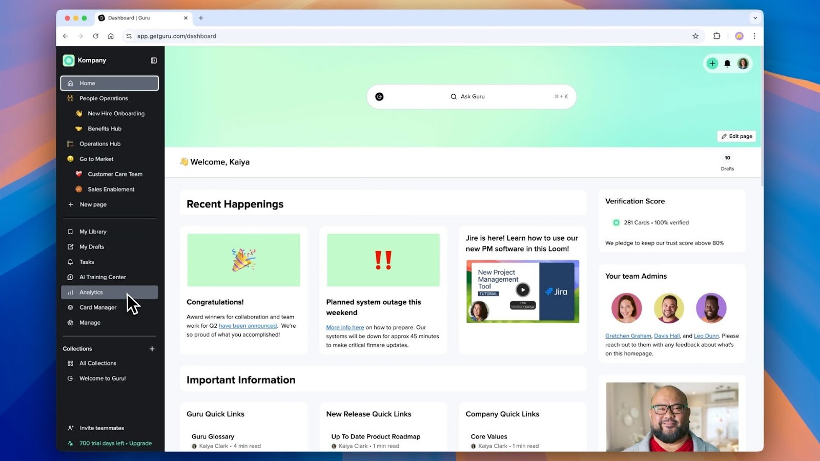 Guru's platform for surfacing team knowledge