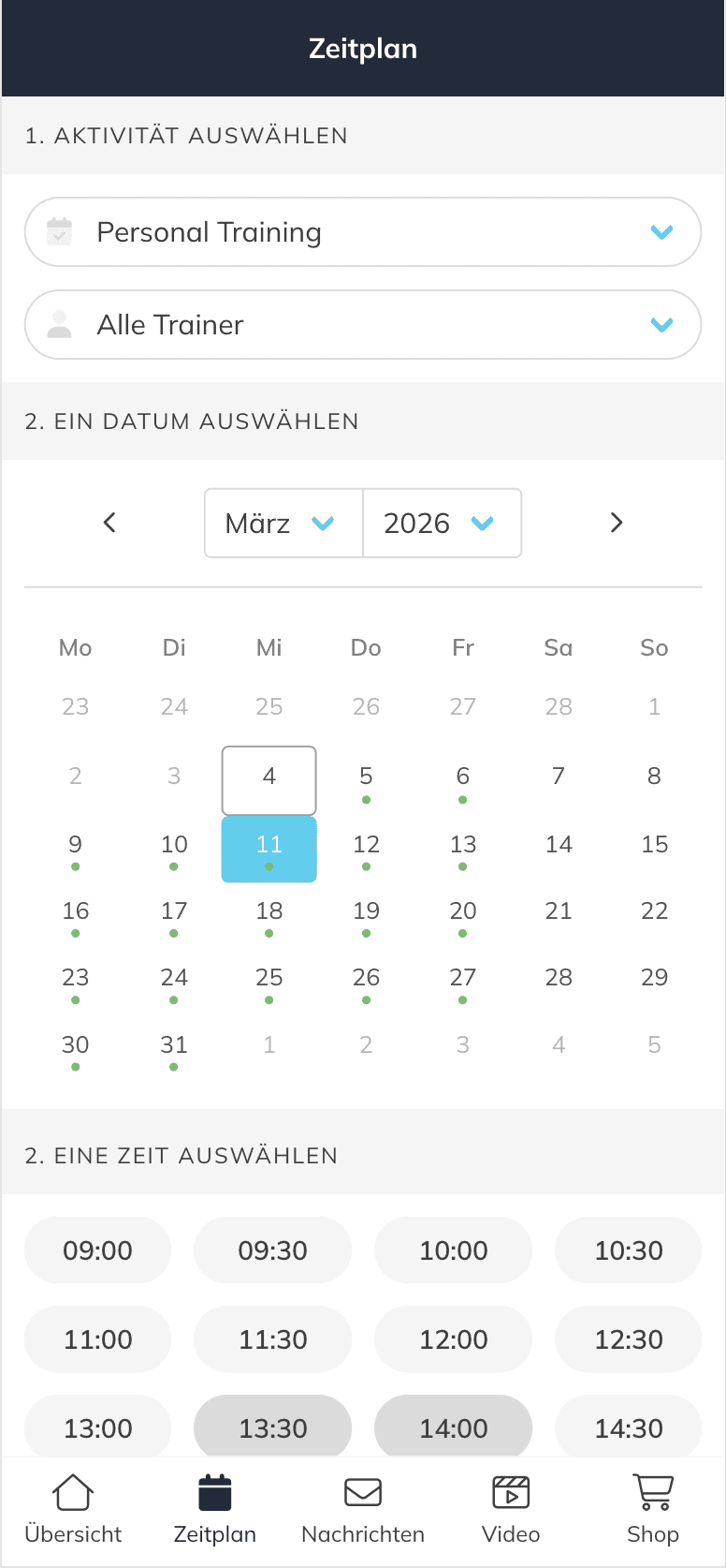 Termine vereinbaren, private Sitzungen buchen
