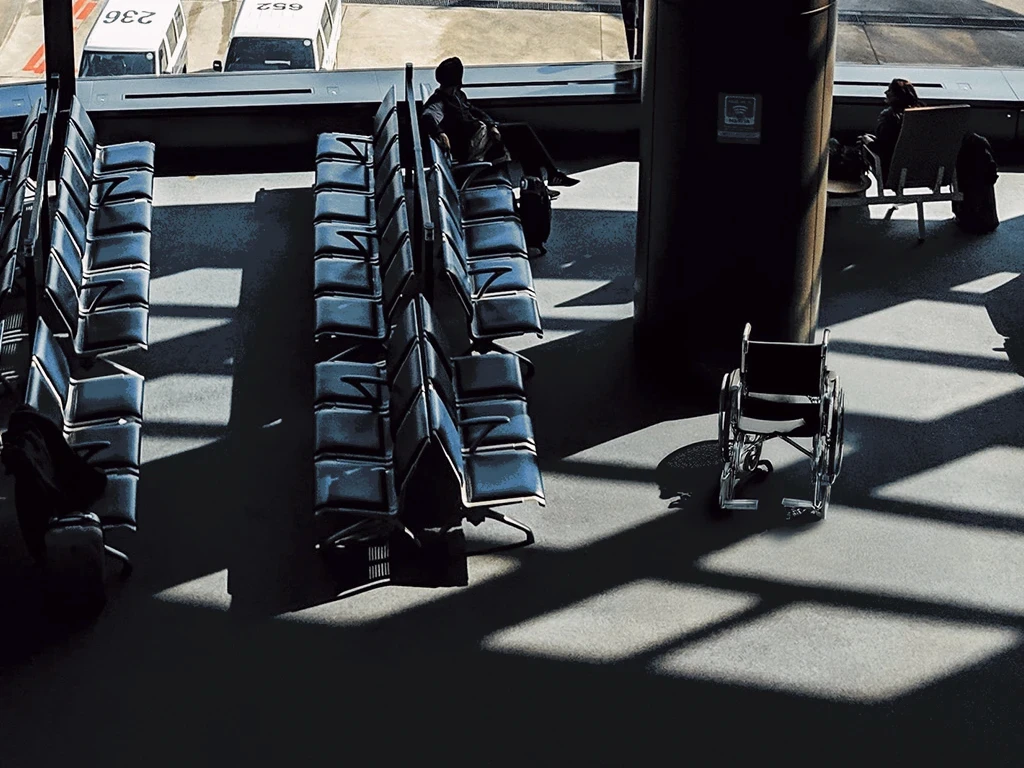 Wheelchair in an airport terminal
