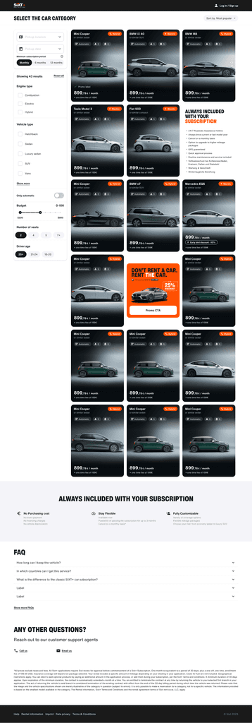 A screenshot from SIXT offerlist