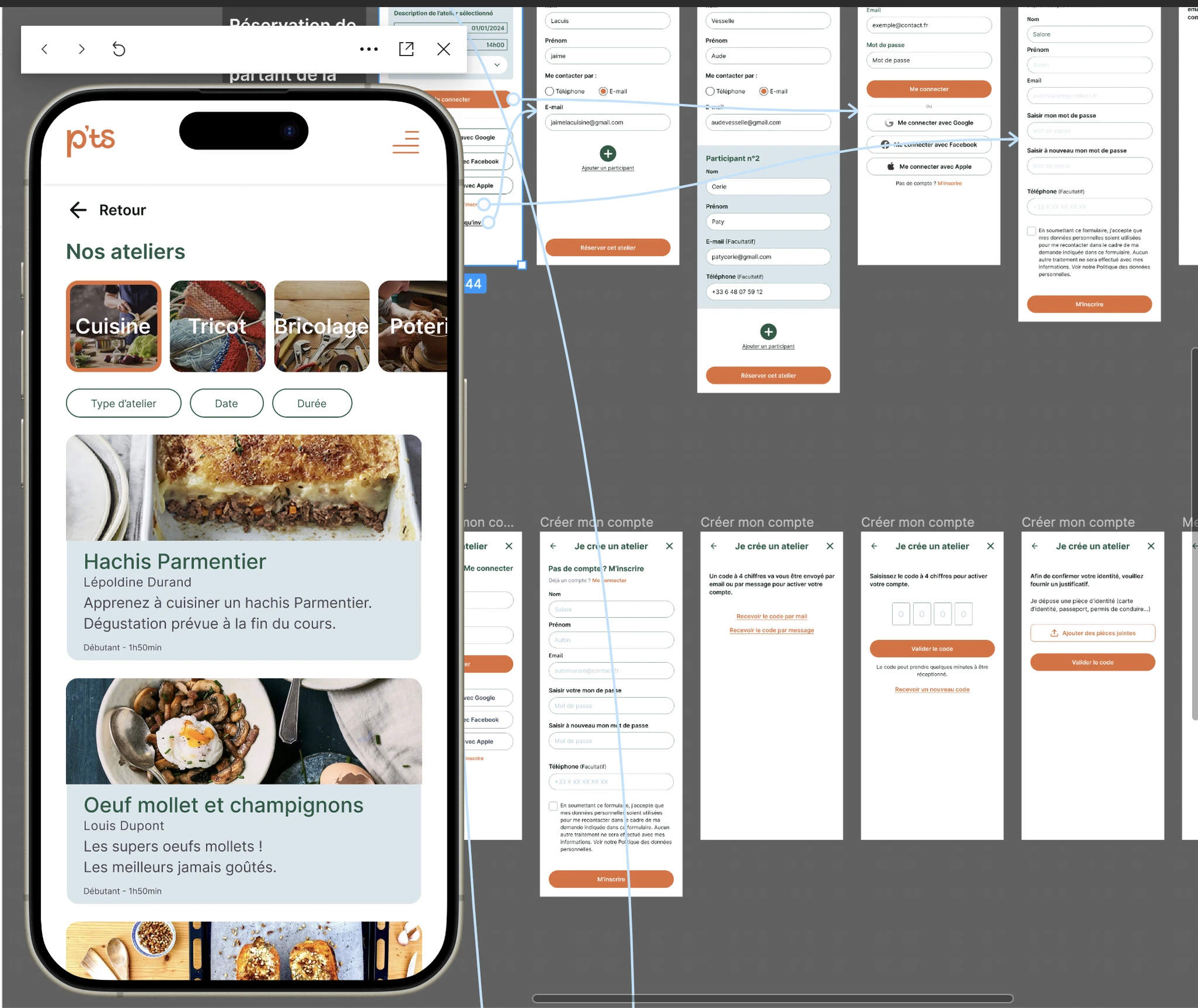 A few screens designed in Figma. People can teach each others how to cook!