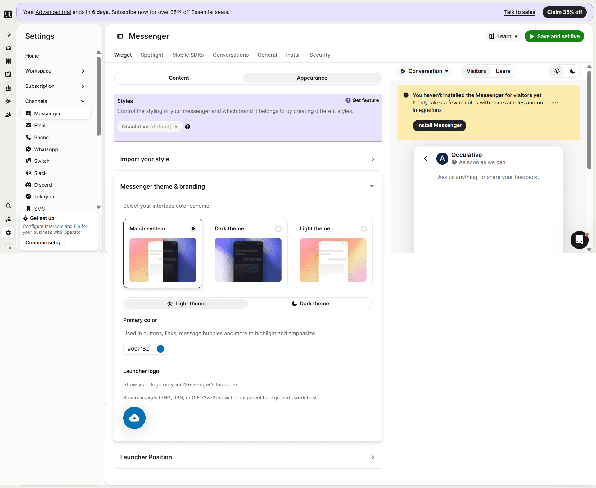 Connect messenger with intercom fin agent