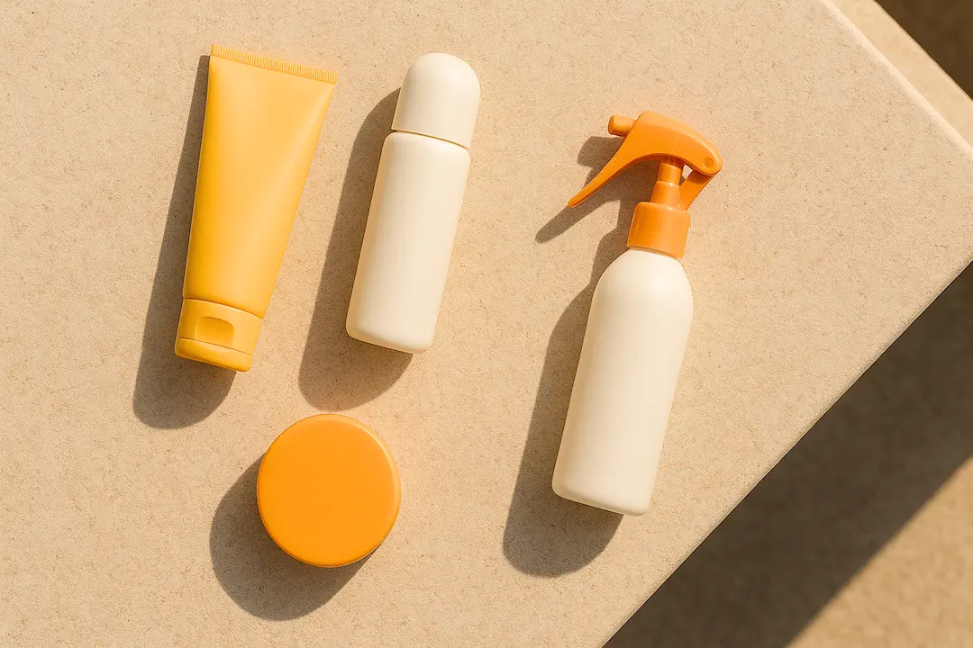 Sonnenschutzprodukte auf Steinplatte