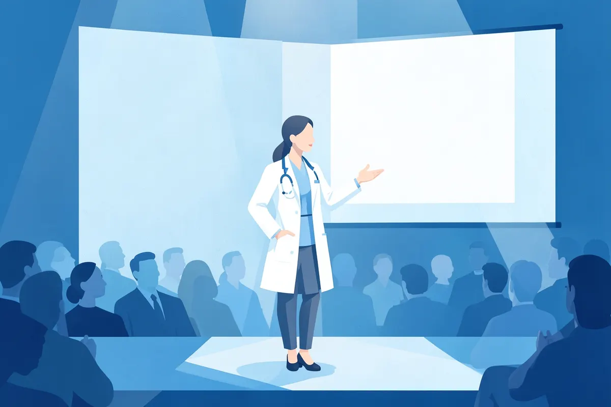 A doctor presenting to an audience.