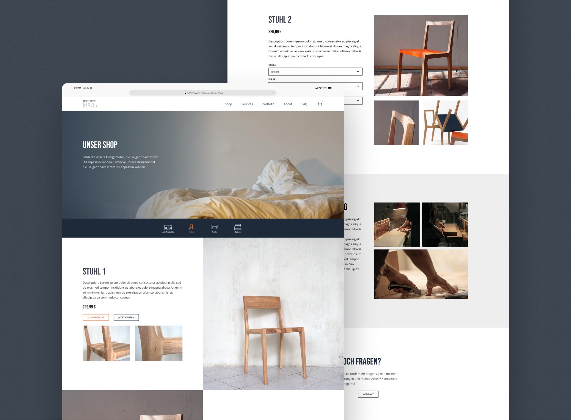 UI Design Website Tischlerei Samuel Becker