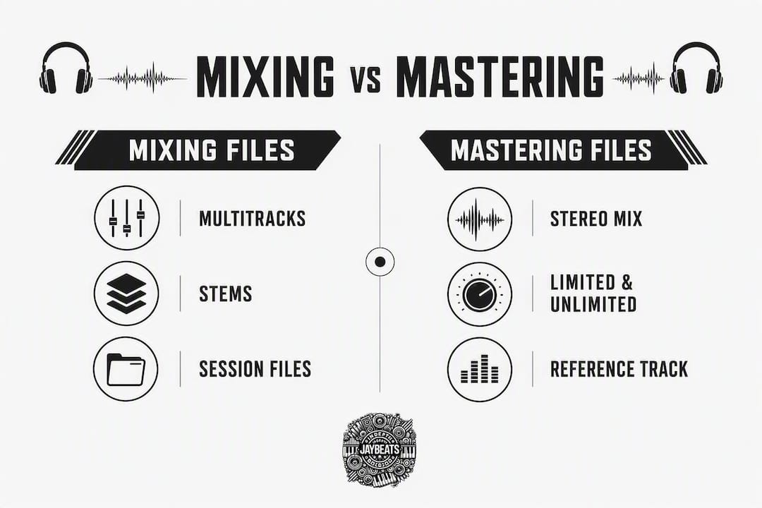 Infographic comparing mixing and mastering file types