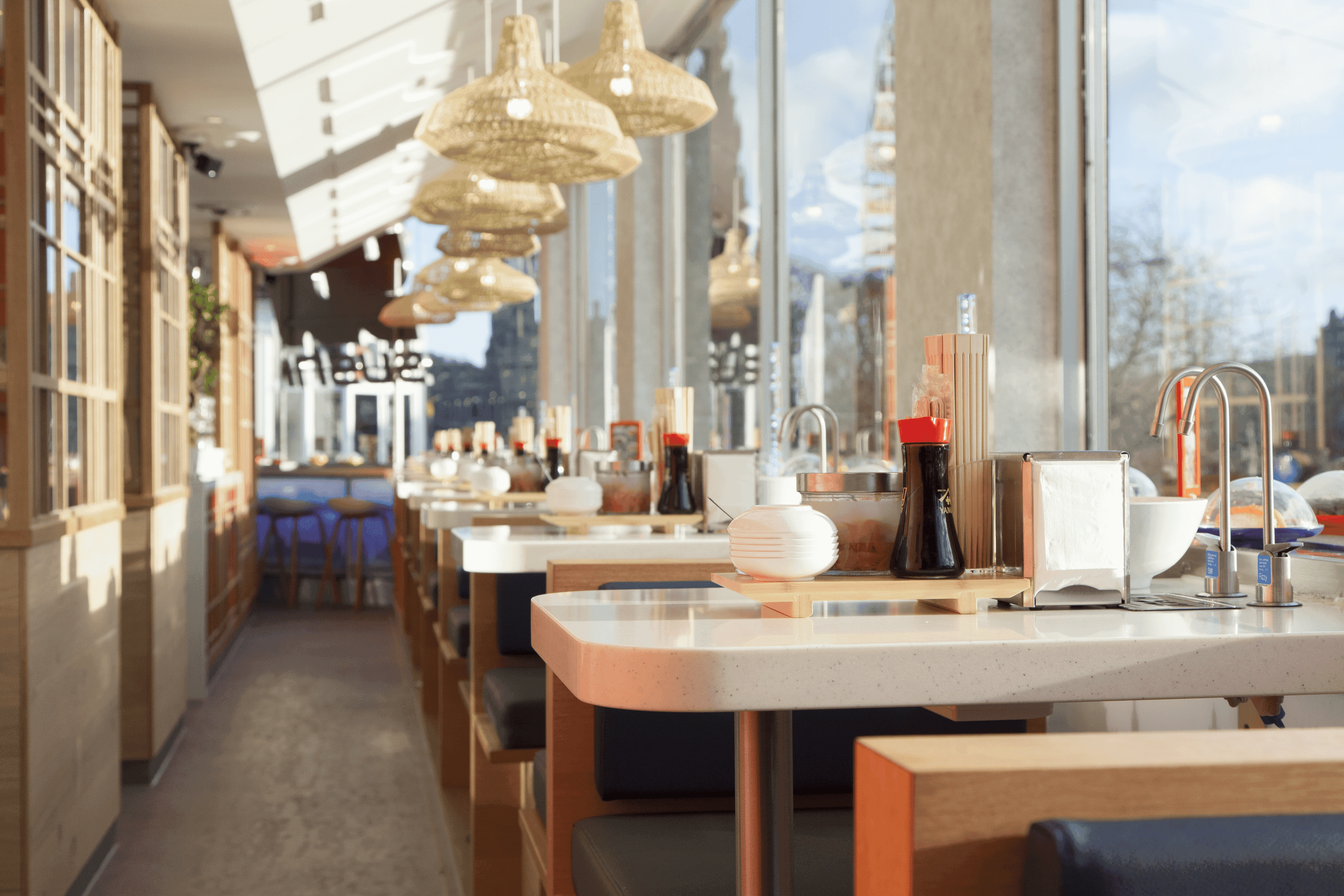Bespoke joinery detailing for YO! Sushi restaurant fit-out by Matrix IDC