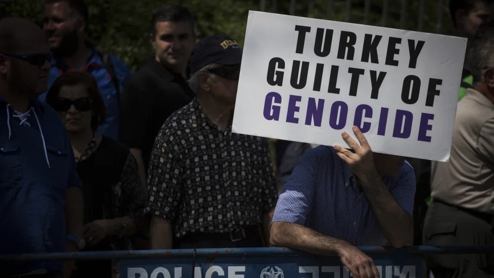 Members of Jerusalem’s Armenian community protest outside the Knesset following the Israeli government’s diplomatic agreement with Turkey, July 5, 2016. Photo courtesy of Hadas Parush/Flash90.