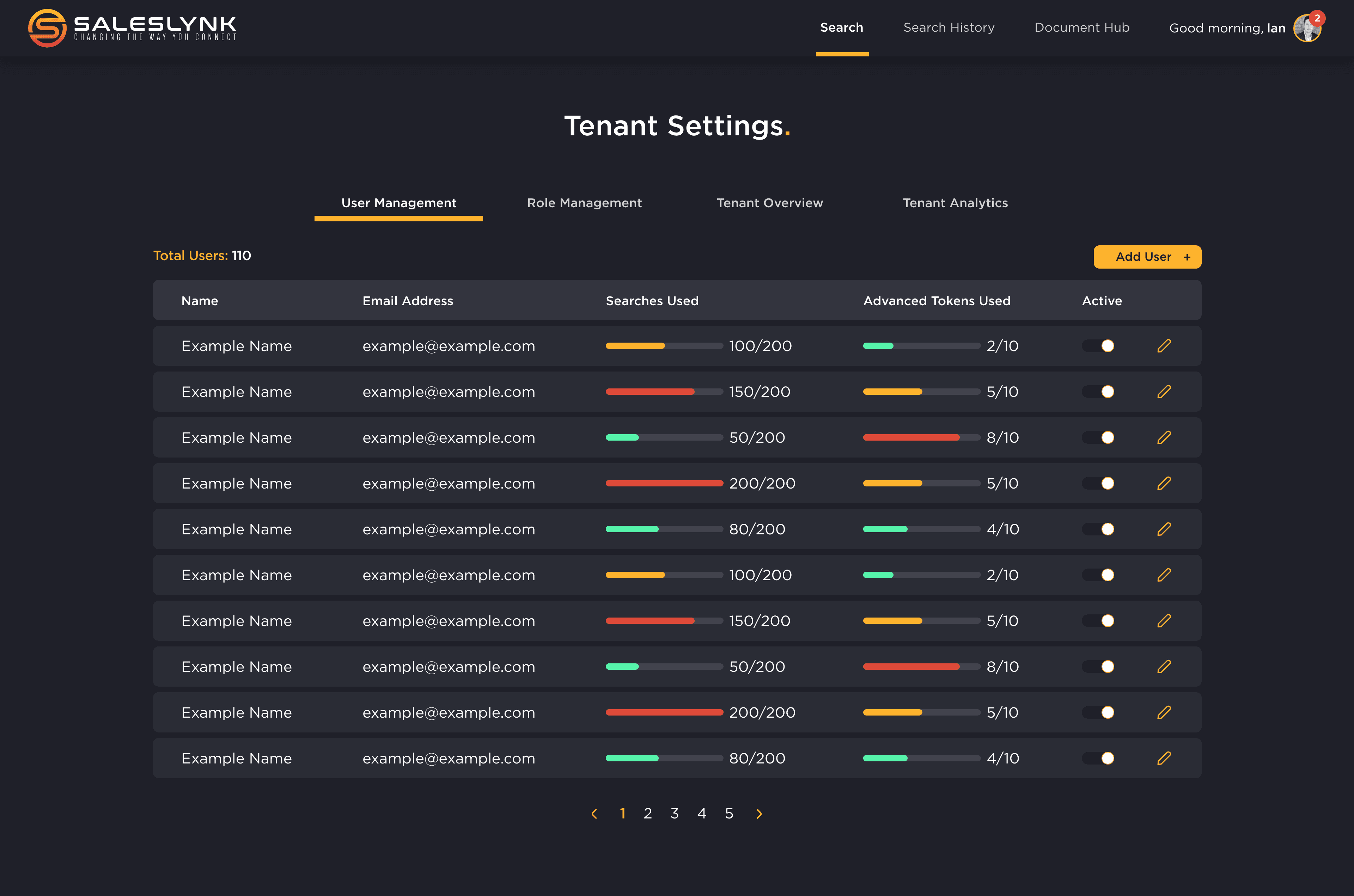SalesLynk user interface example