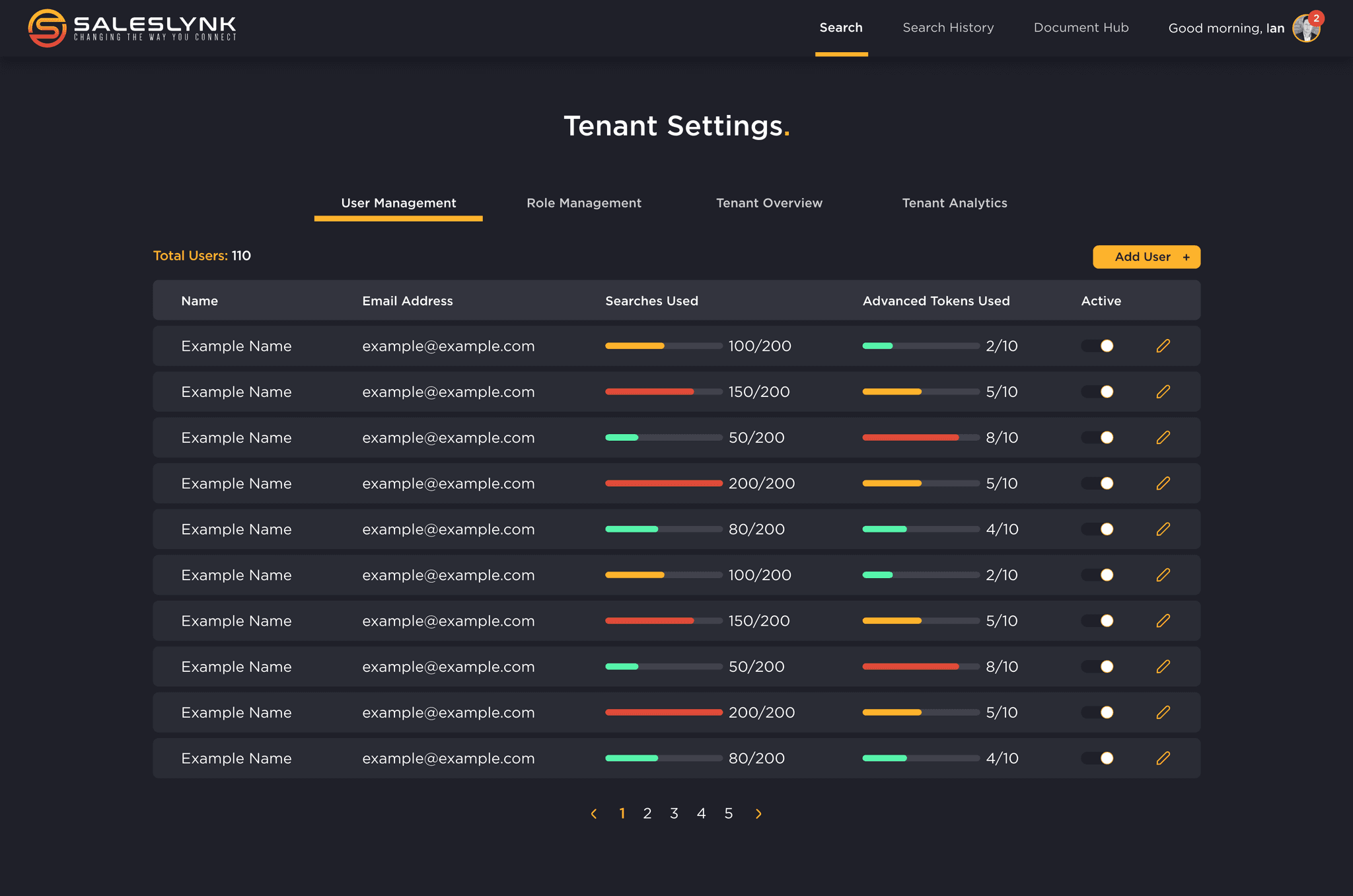 SalesLynk user interface example