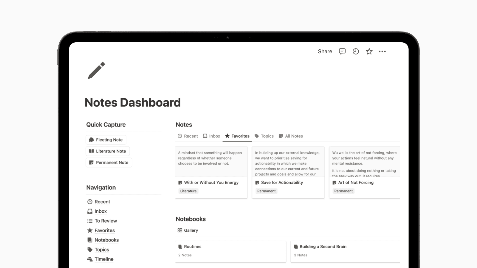 Notes Dashboard Notion Template