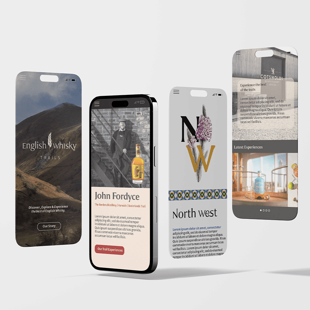 English Whisky Trails web concpet mockup for mobile devices - 4 graphics
