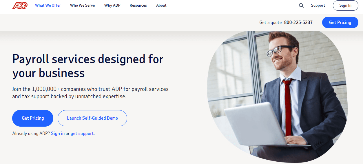 ADP SaaS landing page