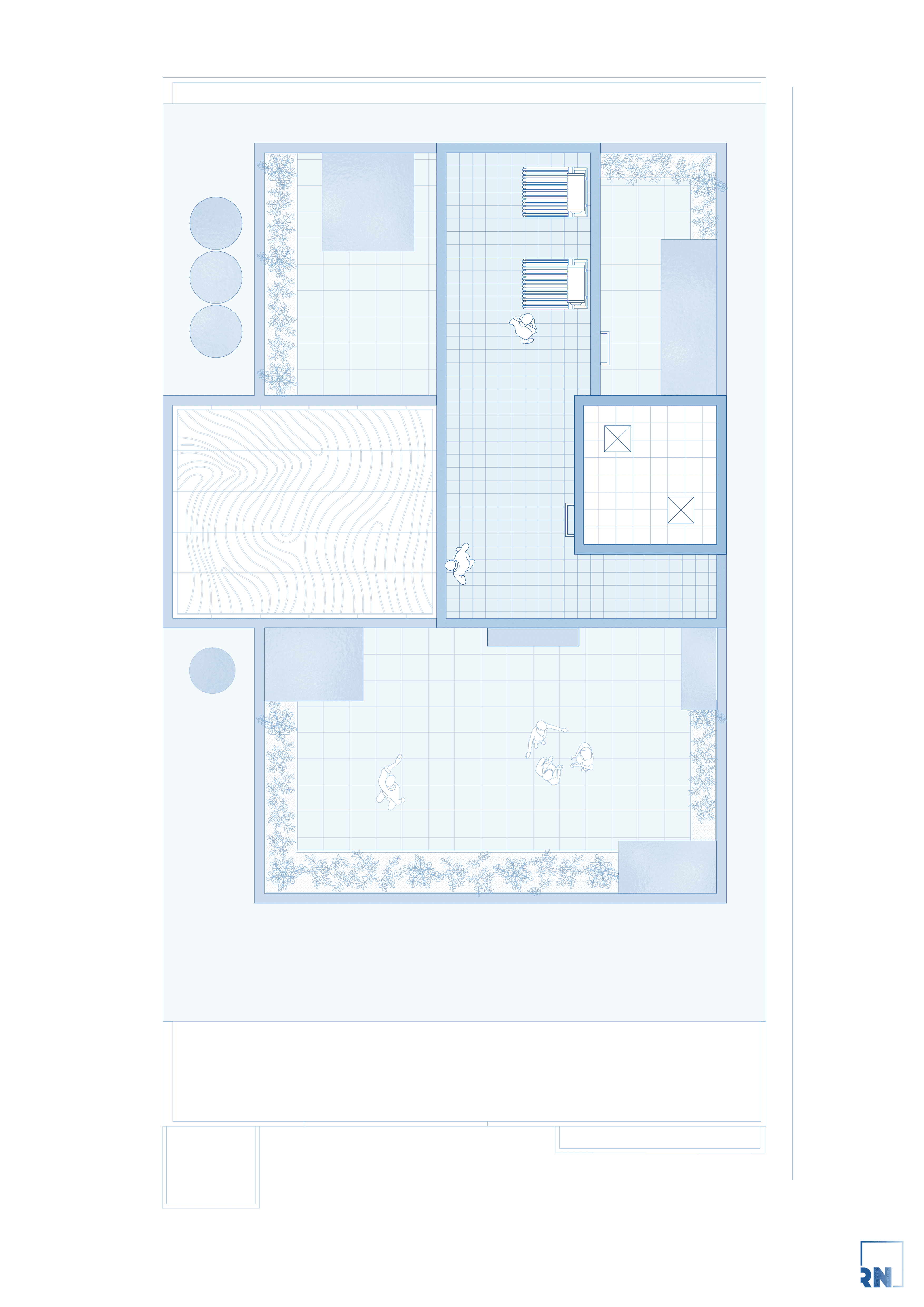 Nadumuttram, Karur – terrace plan with open spaces and light wells shaping a microclimate, designed by Rooted Narratives, Bengaluru.