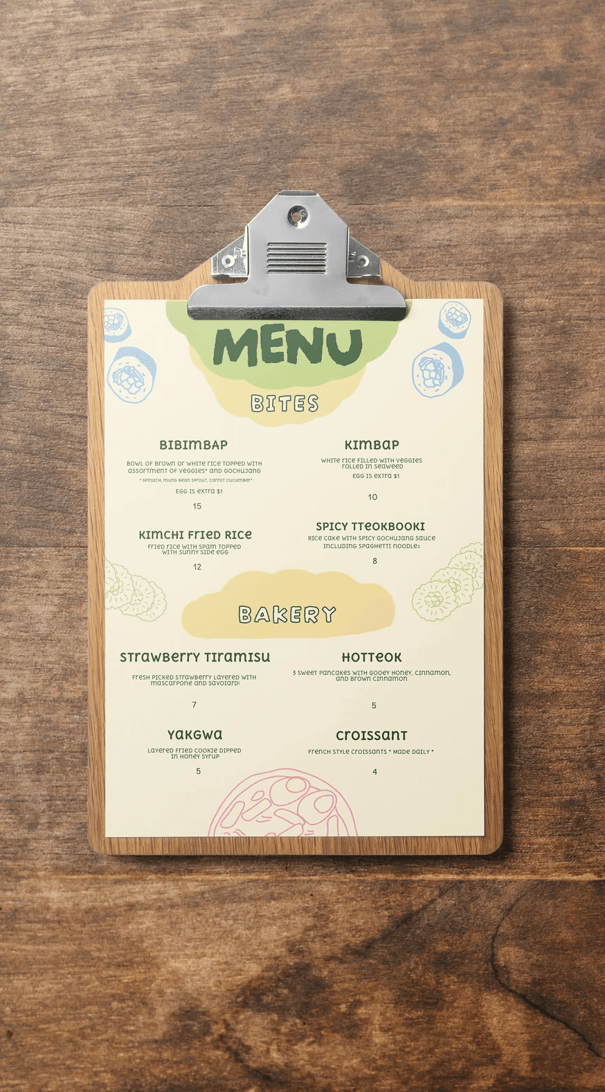 Menu Design with Custom Napkin patterns