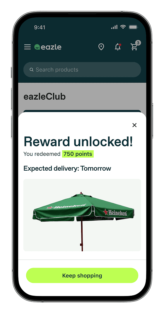 Mobile app showing unlocked reward