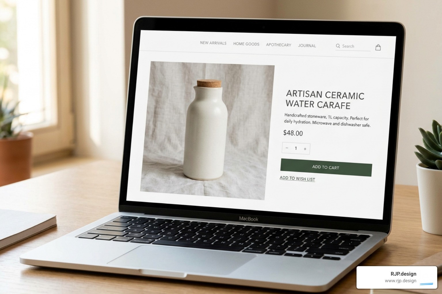 minimalist e-commerce product page layout on laptop