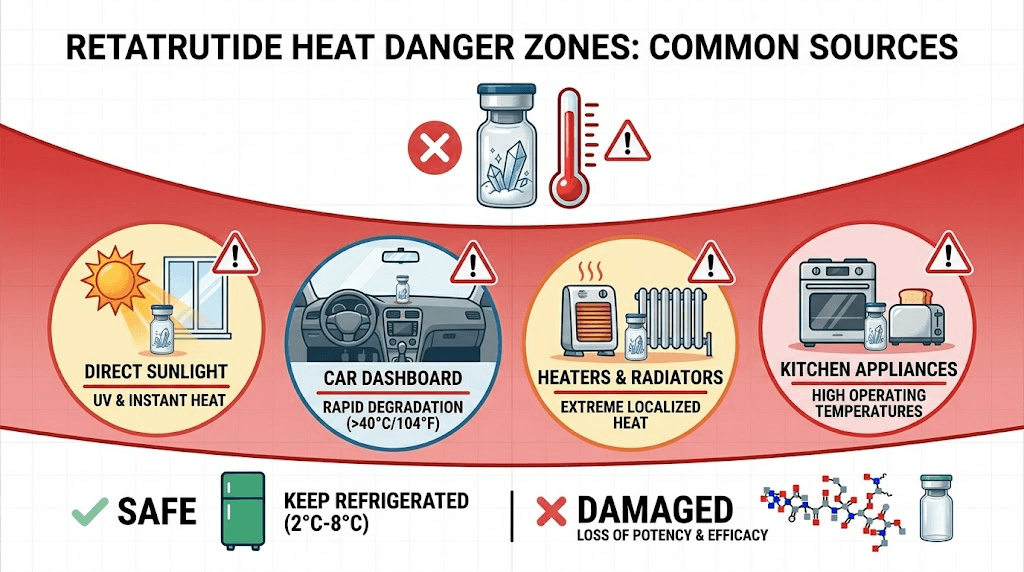 Common heat sources that damage retatrutide peptide storage guide