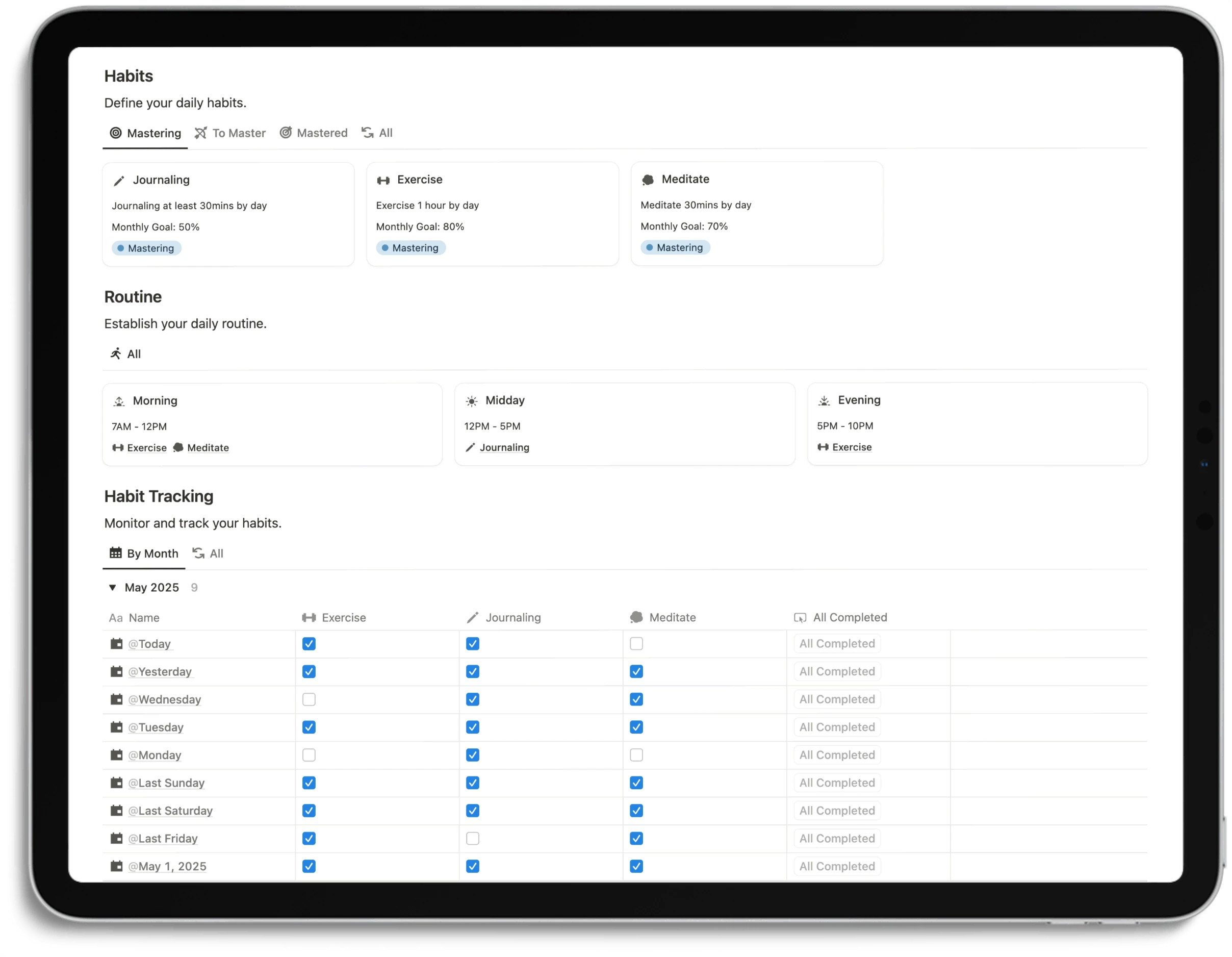 Notion Life Planner - Feature Habit