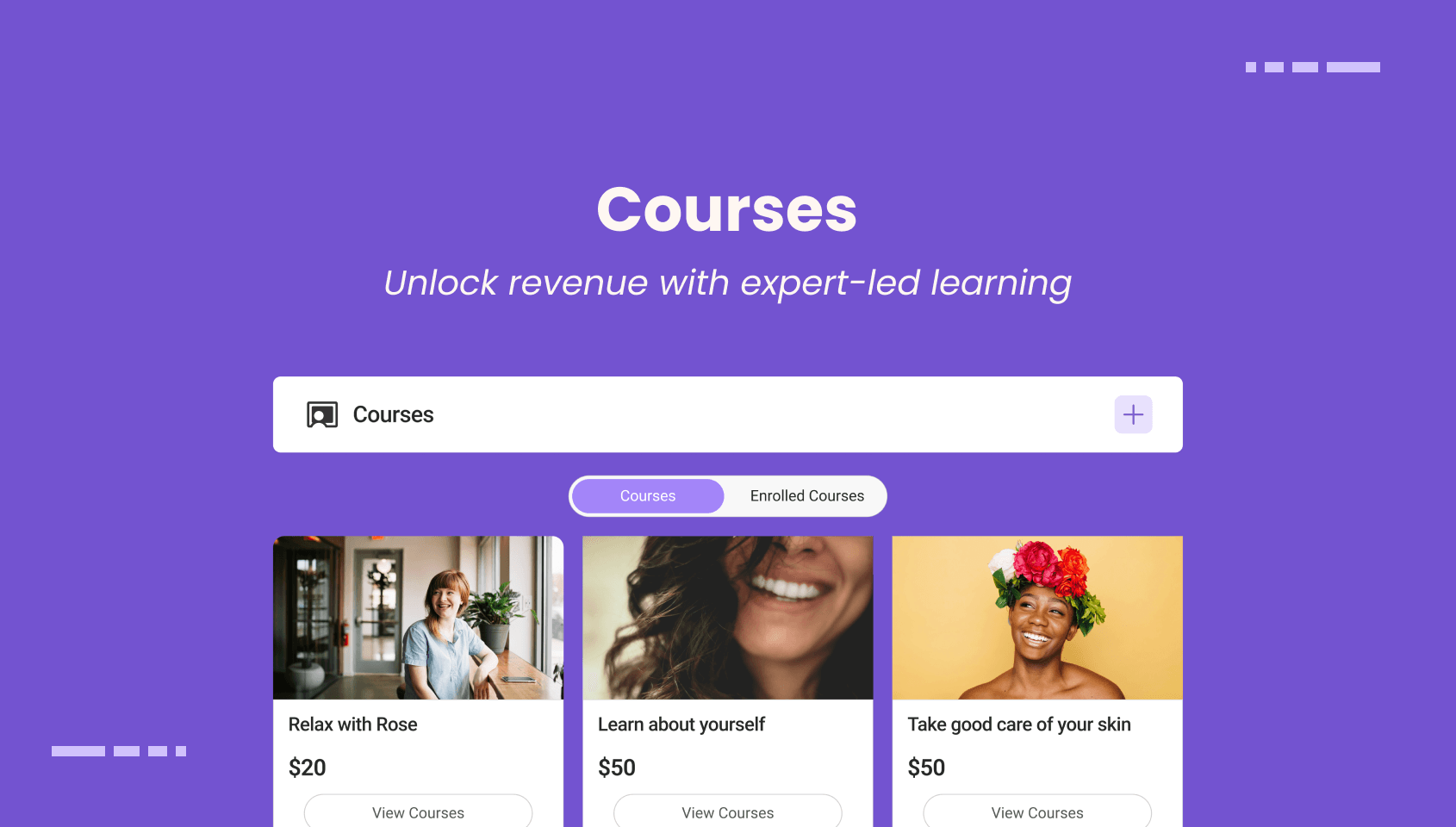 Courses user interface of a community built using Wylo.
