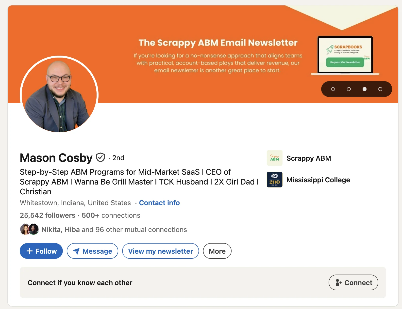 LinkedIn profile: Mason Cosby, founder of Scrappy ABM