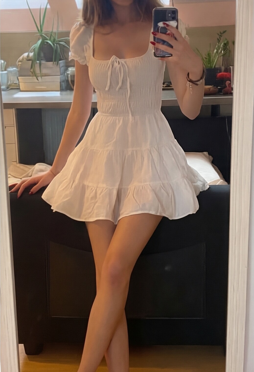 Off-White Ruched Off-Shoulder Mini Dress