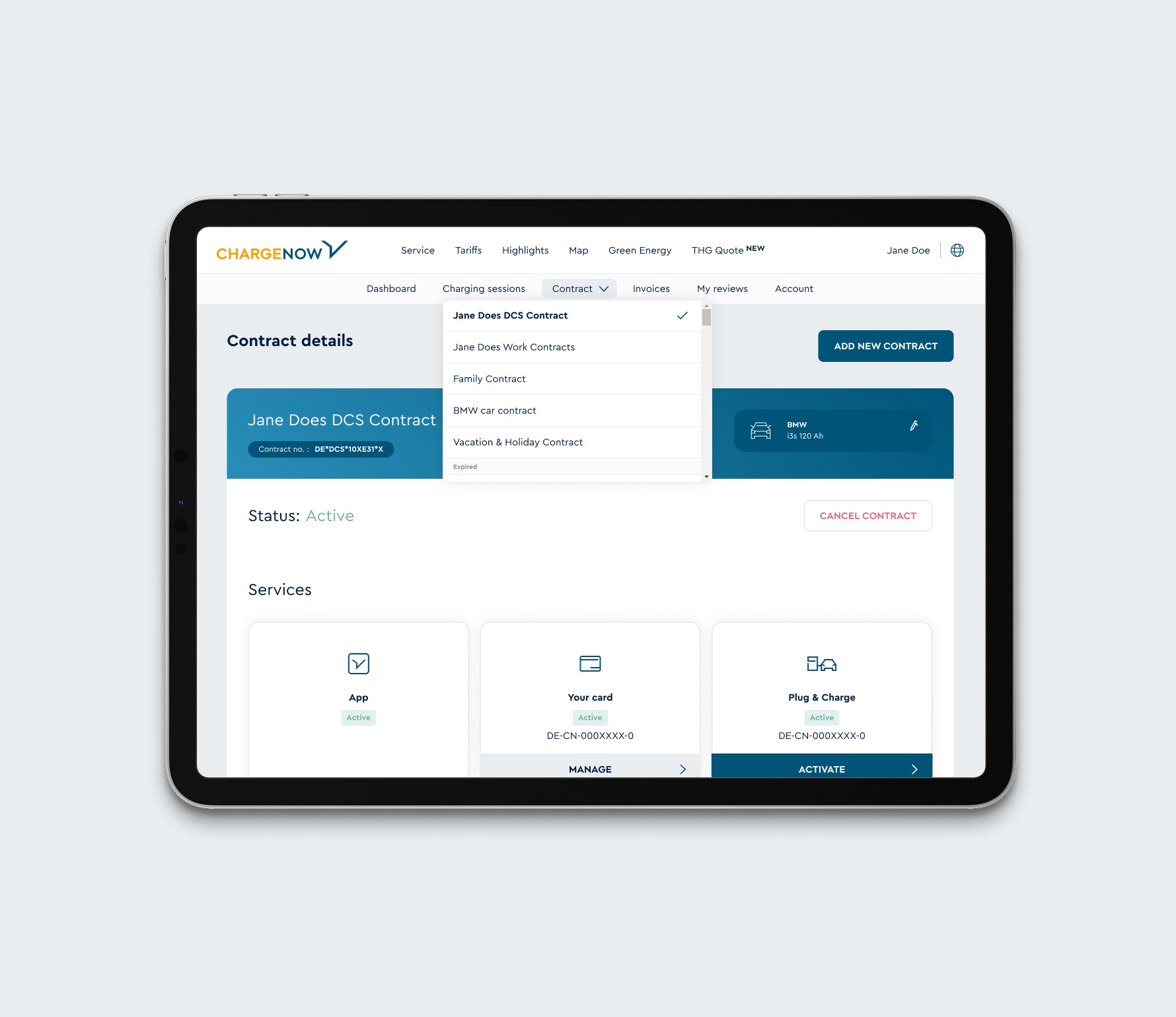 CHARGE NOW Contract management