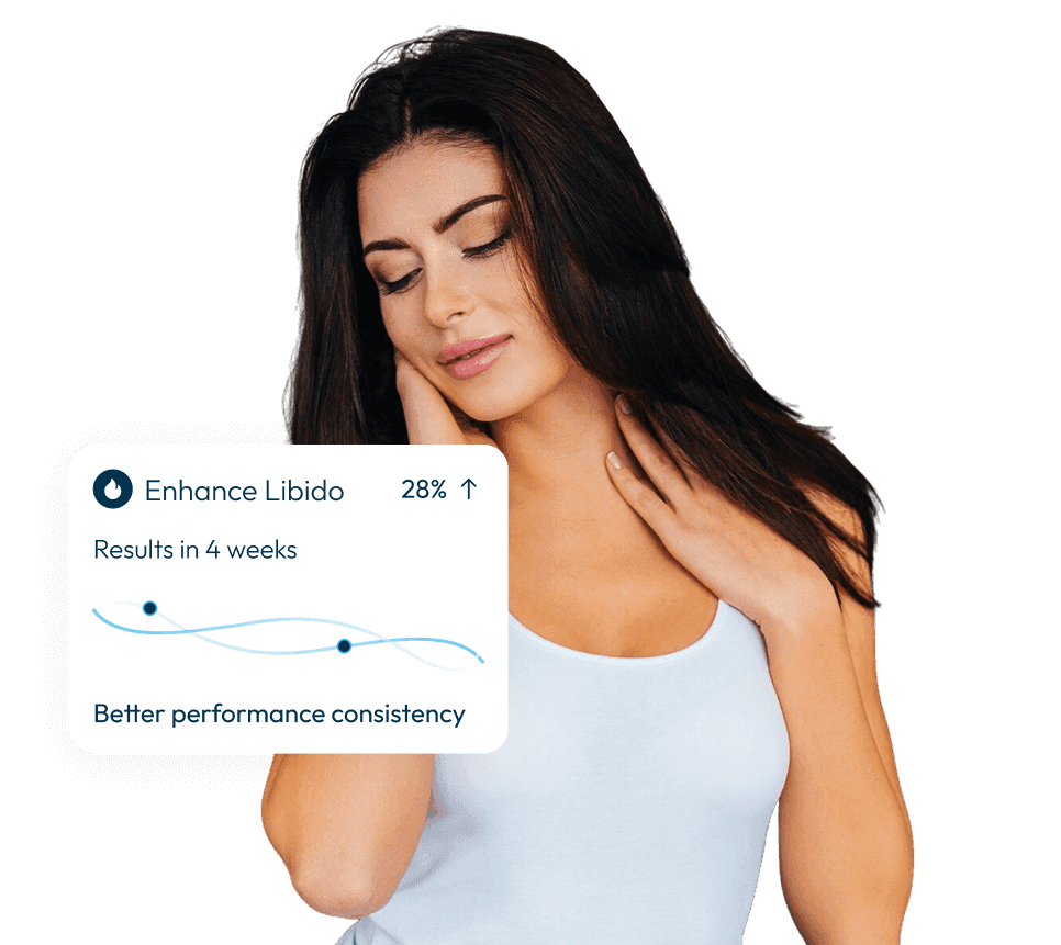 A woman with an illustration of his health metrics improvement