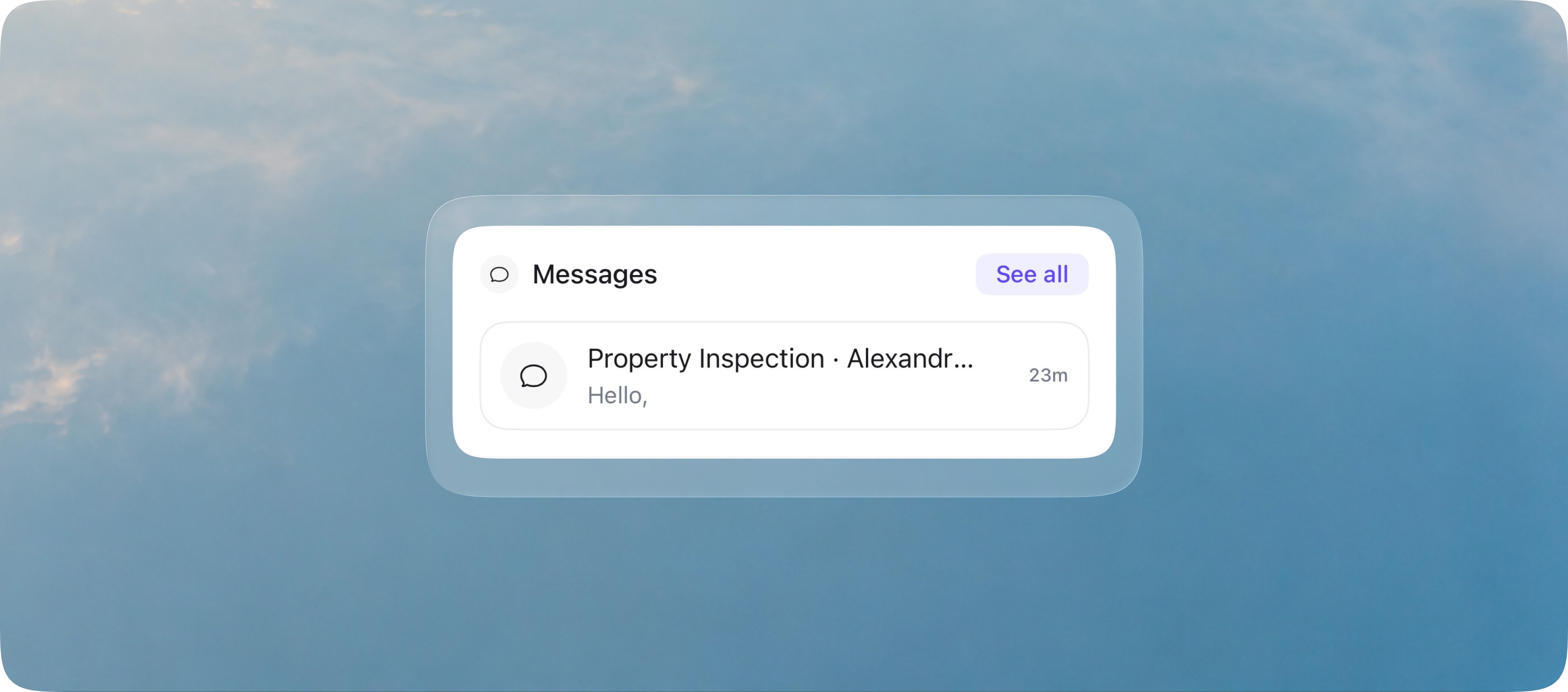 August messaging widget showing a tenant conversation titled "Property Inspection" in the landlord app