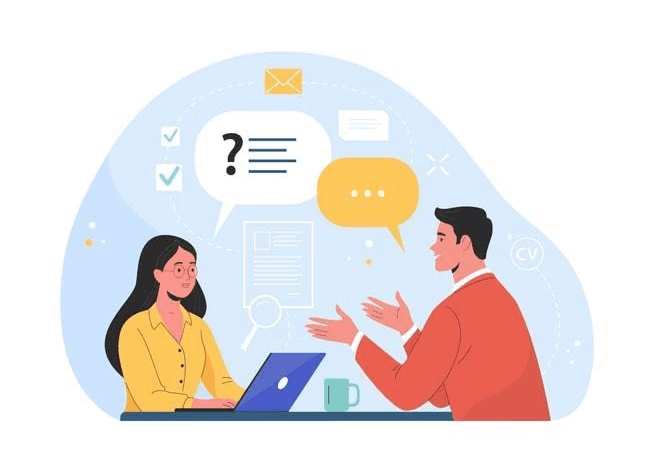 The image depicts two software engineers engaged in a code review during a job interview, showcasing effective communication skills as they discuss the candidate's abilities and past performance. Their collaborative atmosphere reflects the importance of active listening and constructive feedback in the interview process.