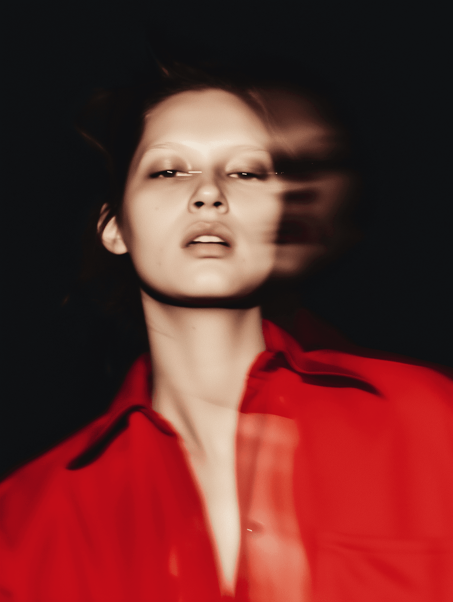 Woman in red with blurred motion